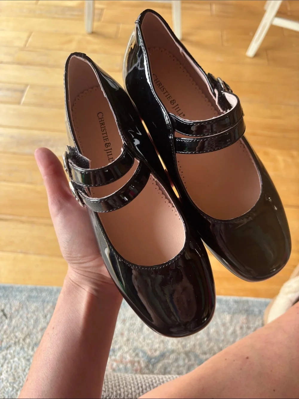 Girls' Black Patent Double-Strap Mary Jane Dress Shoes